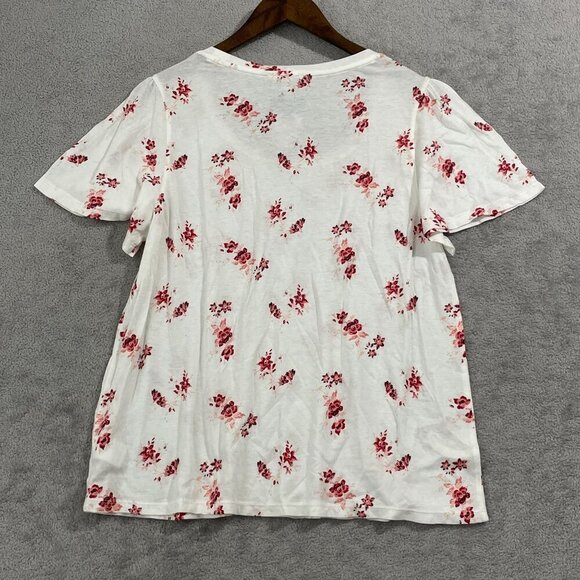 NEW Lucky Brand Womens L Floral Print T-Shirt White & Red Cotton/Modal - Picture 2 of 7